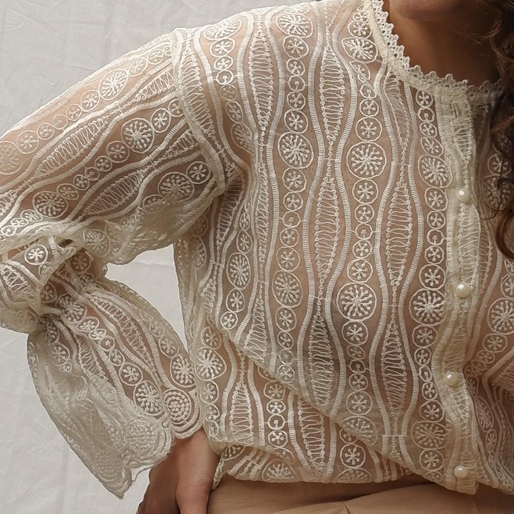 Ivory Embroidered Organza Blouse